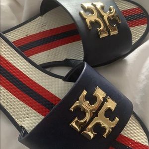 Tory Burch Navy blue leather slides